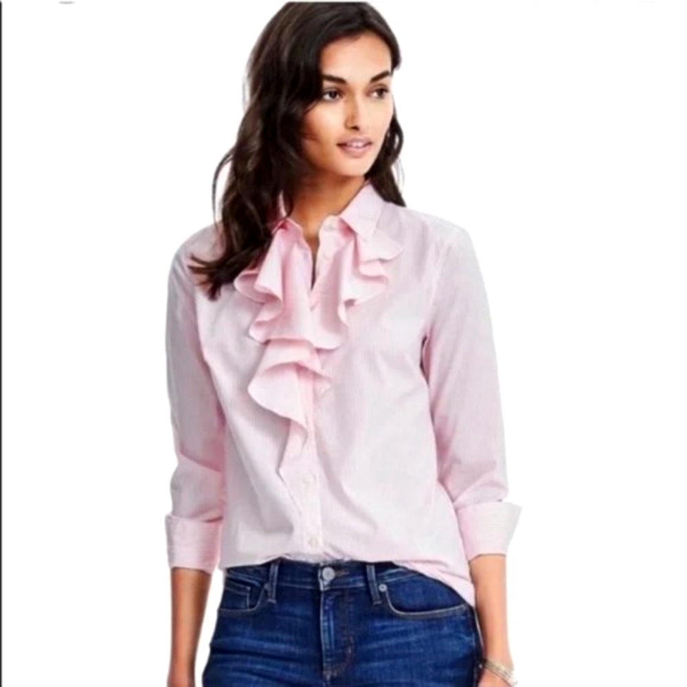 Banana Republic Pinstripe Ruffle Riley Shirt
